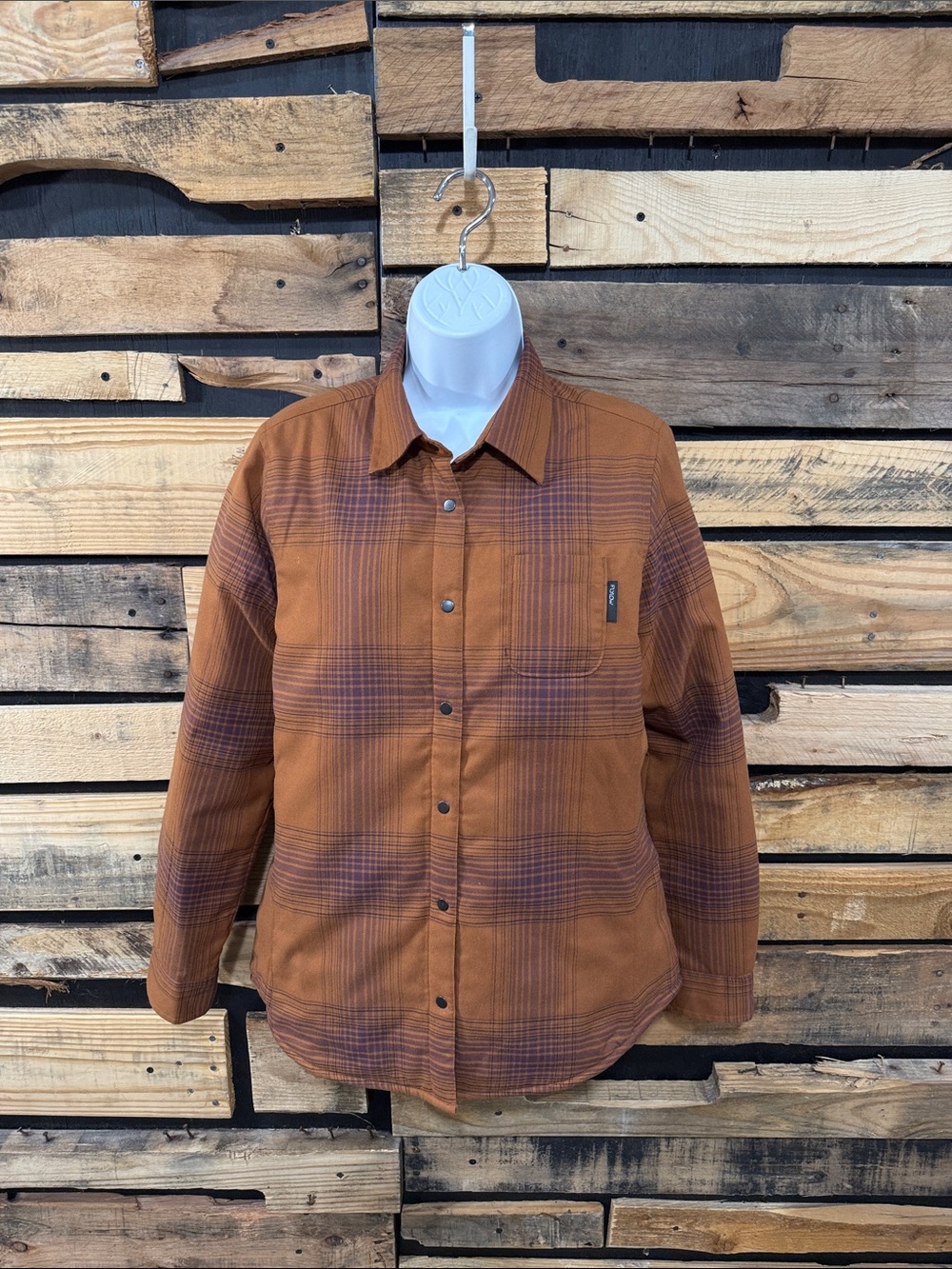 Flylow Women’s Penny Insulated Quilted Flannel in Copper/Galaxy Size Small